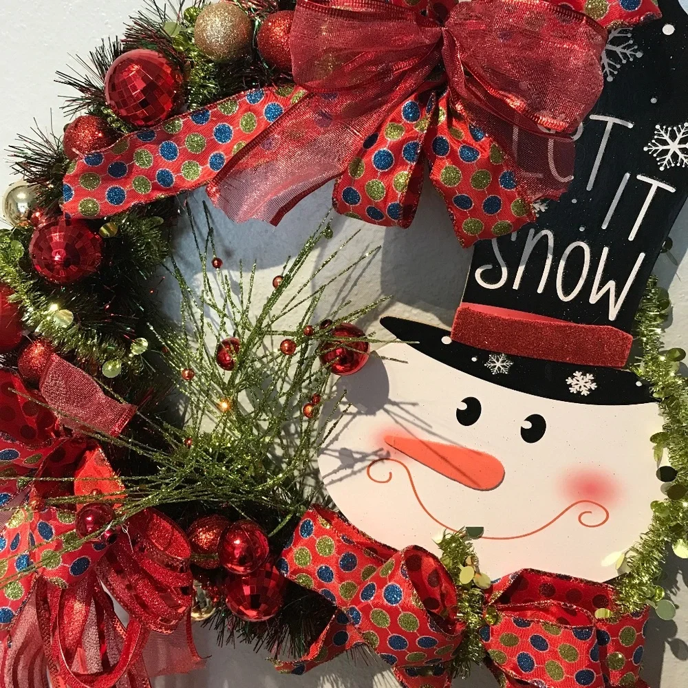Snowman Winter Wreath Whimsical Snowman Welcome Handcrafted Final Sale